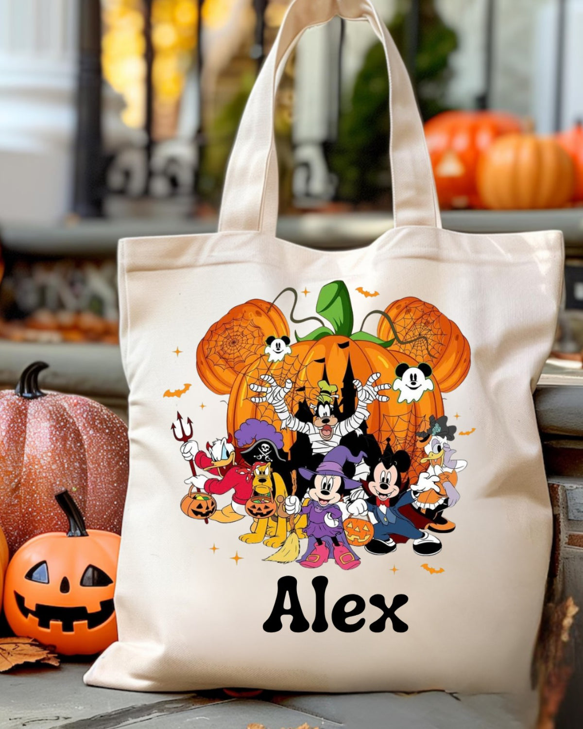 Personalised Halloween friends trick or treat tote bag