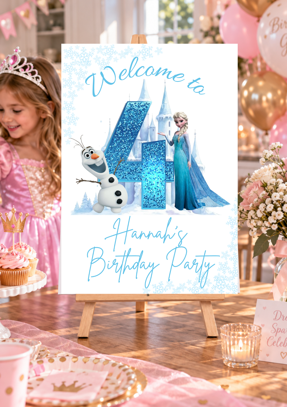 Personalised Ice Princess Birthday Welcome Sign - A3 & A4