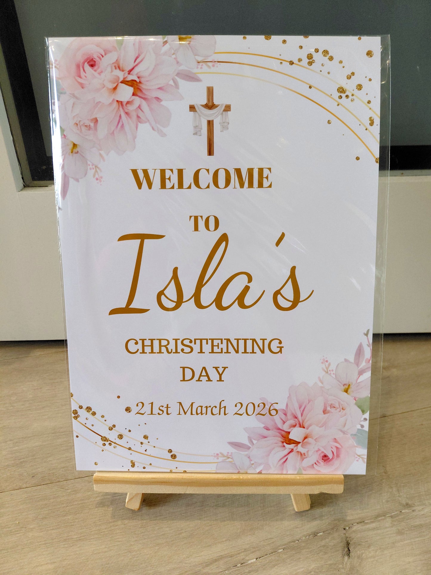 Pink Floral Personalised Party Welcome Sign - A3 & A4
