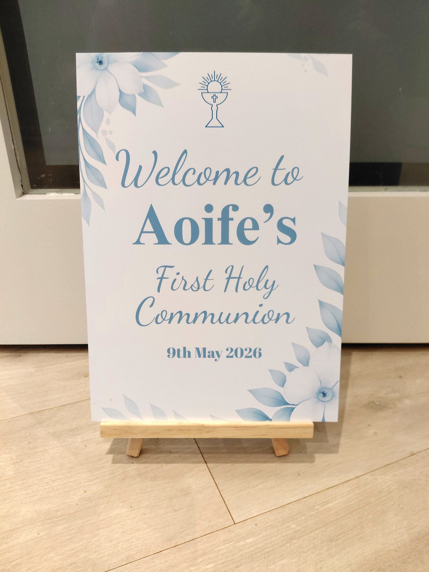 Blue Floral Personalised Party Welcome Sign - A3 & A4