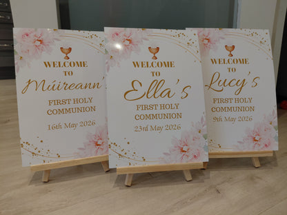 Pink Floral Personalised Party Welcome Sign - A3 & A4