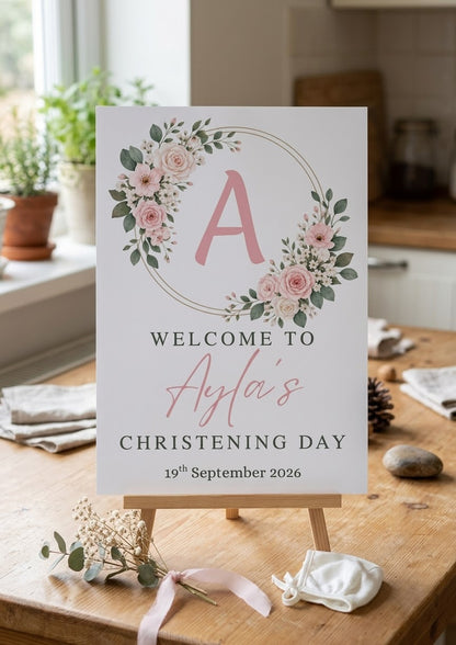 Personalised Floral Baby Shower Welcome Sign - Pink Roses - A3 & A4