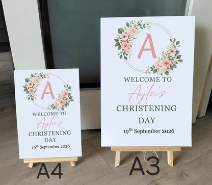Personalised Floral Baby Shower Welcome Sign - Pink Roses - A3 & A4