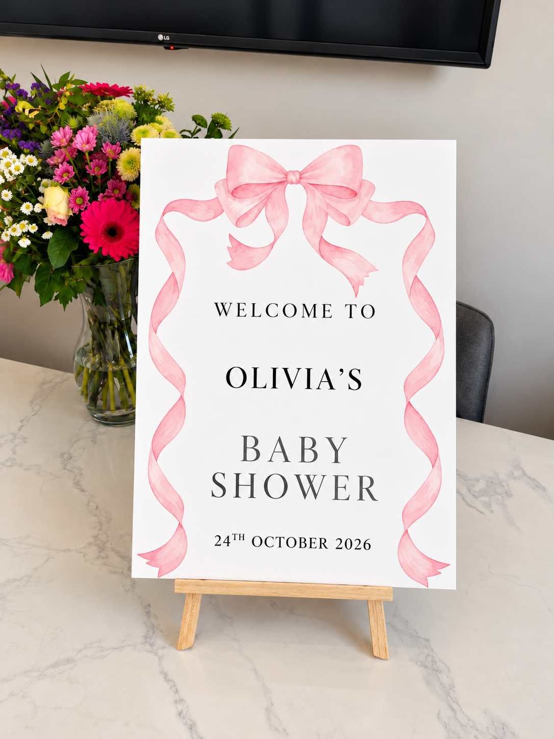 Personalised Pink Bow Welcome Sign | Baby Shower, Christening, Communion & Birthday