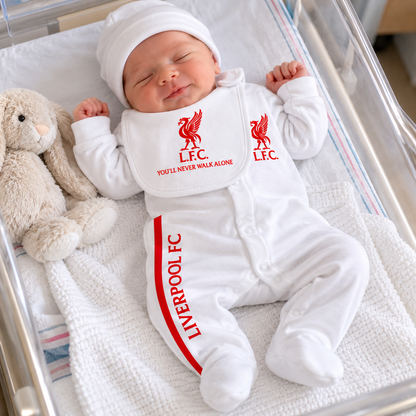 Personalised Liverpool FC Baby Gift Set | Sleepsuit, Vest & Bib