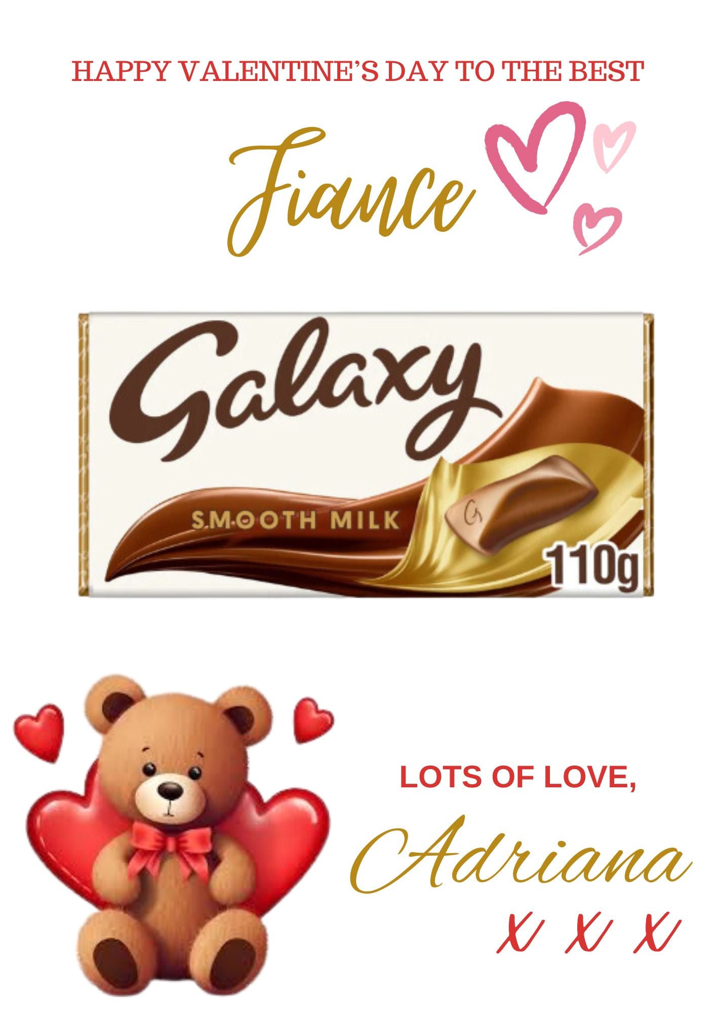 Heart Teddy A4 Galaxy Bar Valentine’s Card