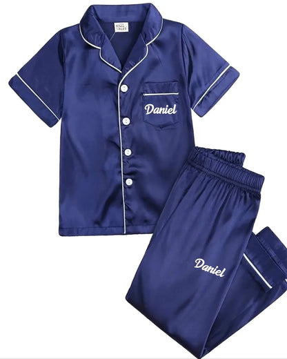 Boys Navy Satin Pjs