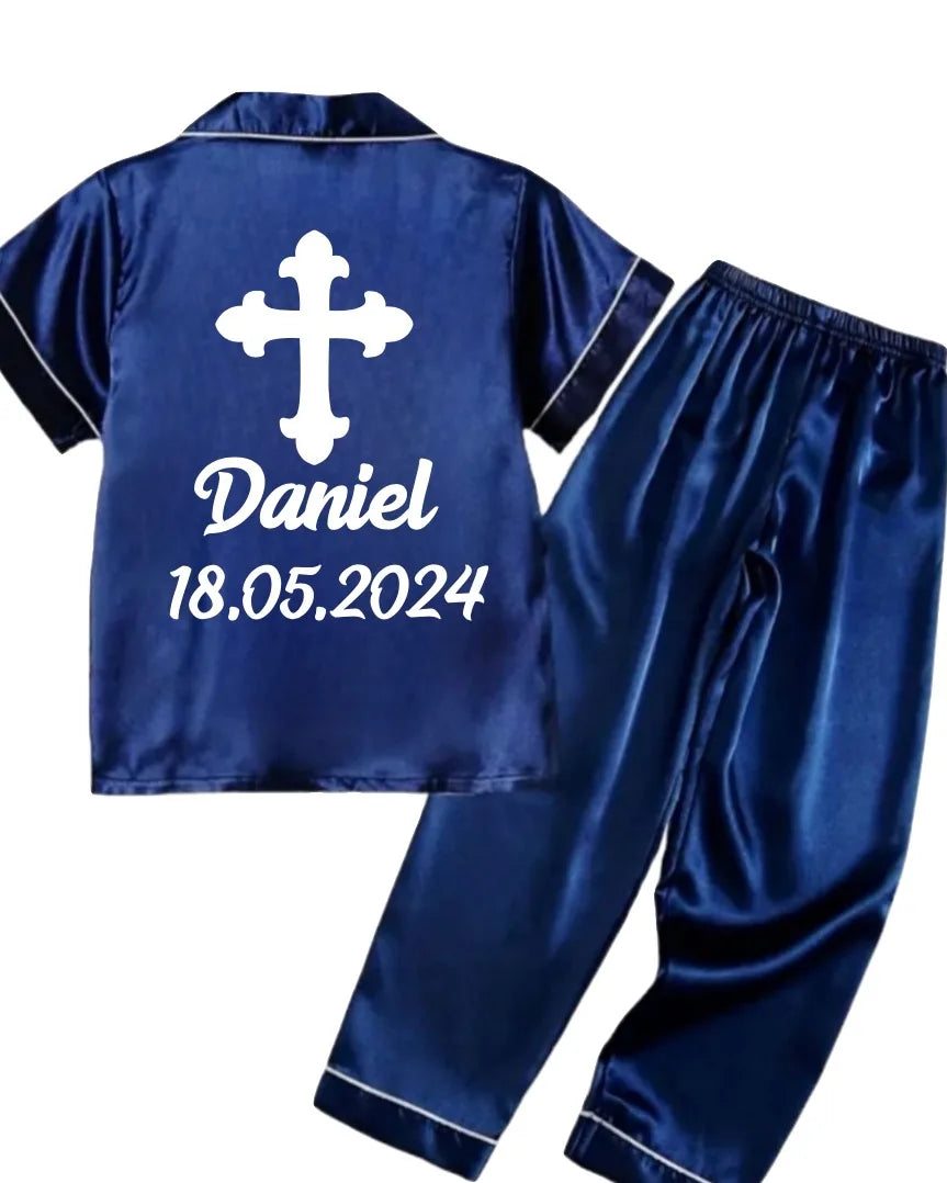 Boys Navy Satin Pjs