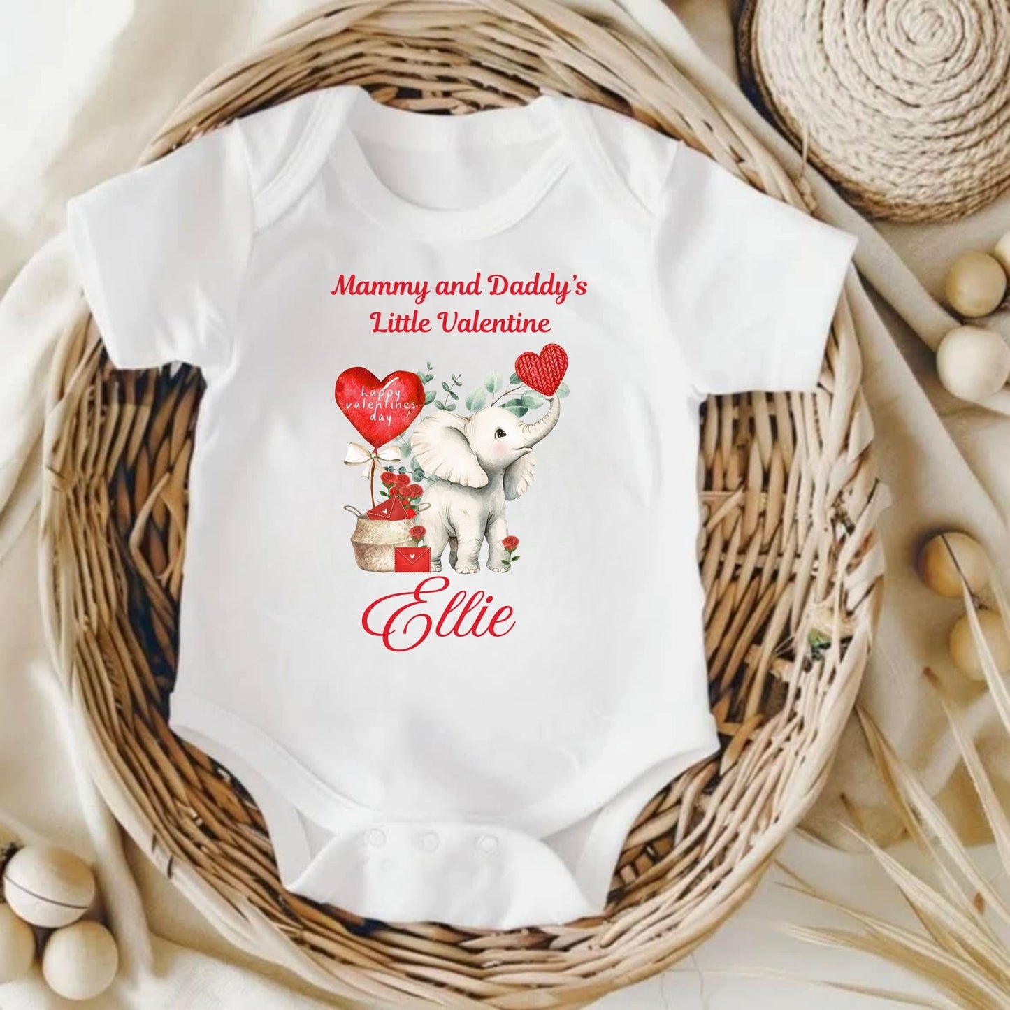 Personalised Valentine's Babygrow - Little Elephant Valentine  💕