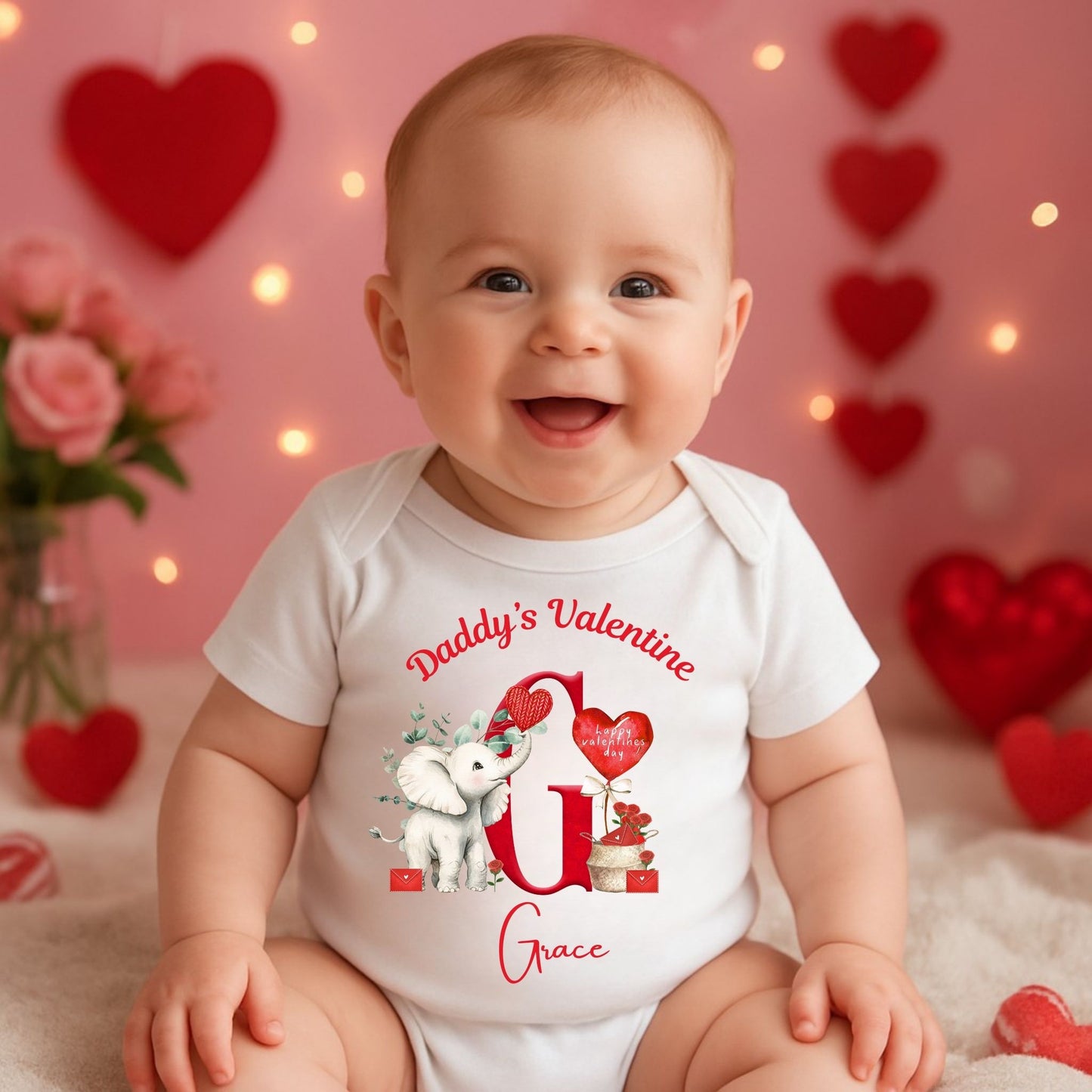 Personalised Valentine's Babygrow - Little Elephant Initial  Design 💕