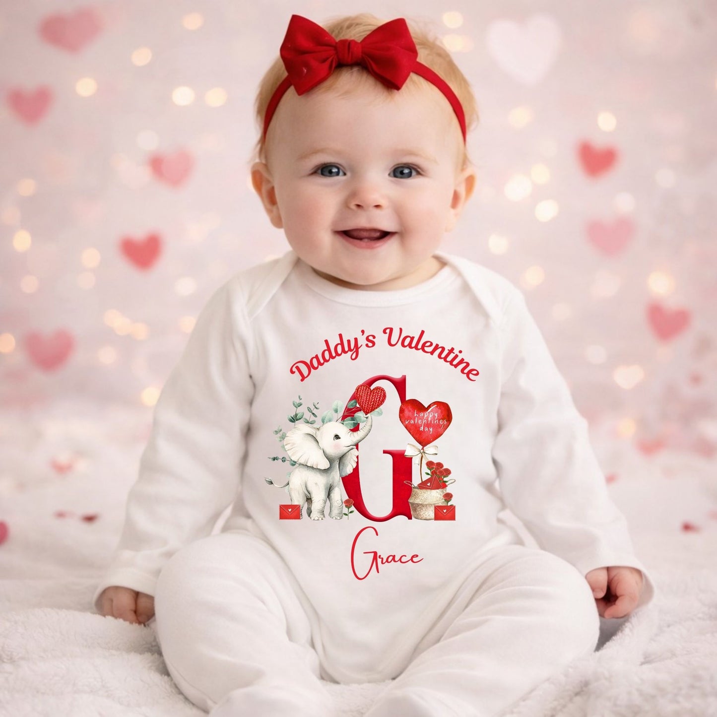 Personalised Valentine's Babygrow - Little Elephant Initial  Design 💕