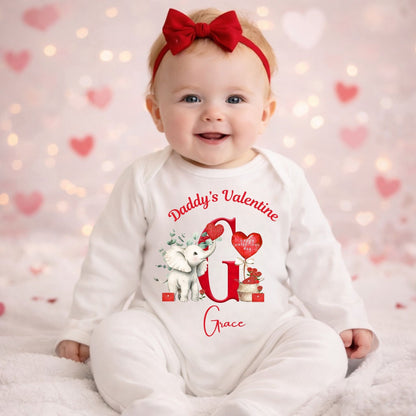 Personalised Valentine's Babygrow - Little Elephant Initial  Design 💕