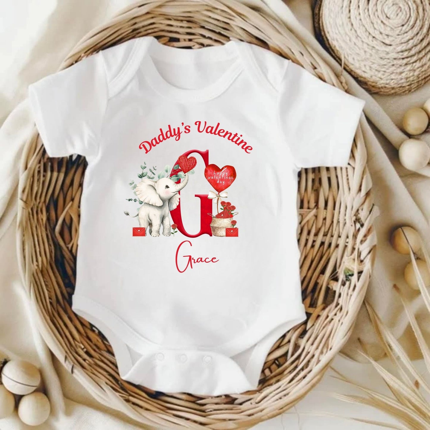 Personalised Valentine's Babygrow - Little Elephant Initial  Design 💕