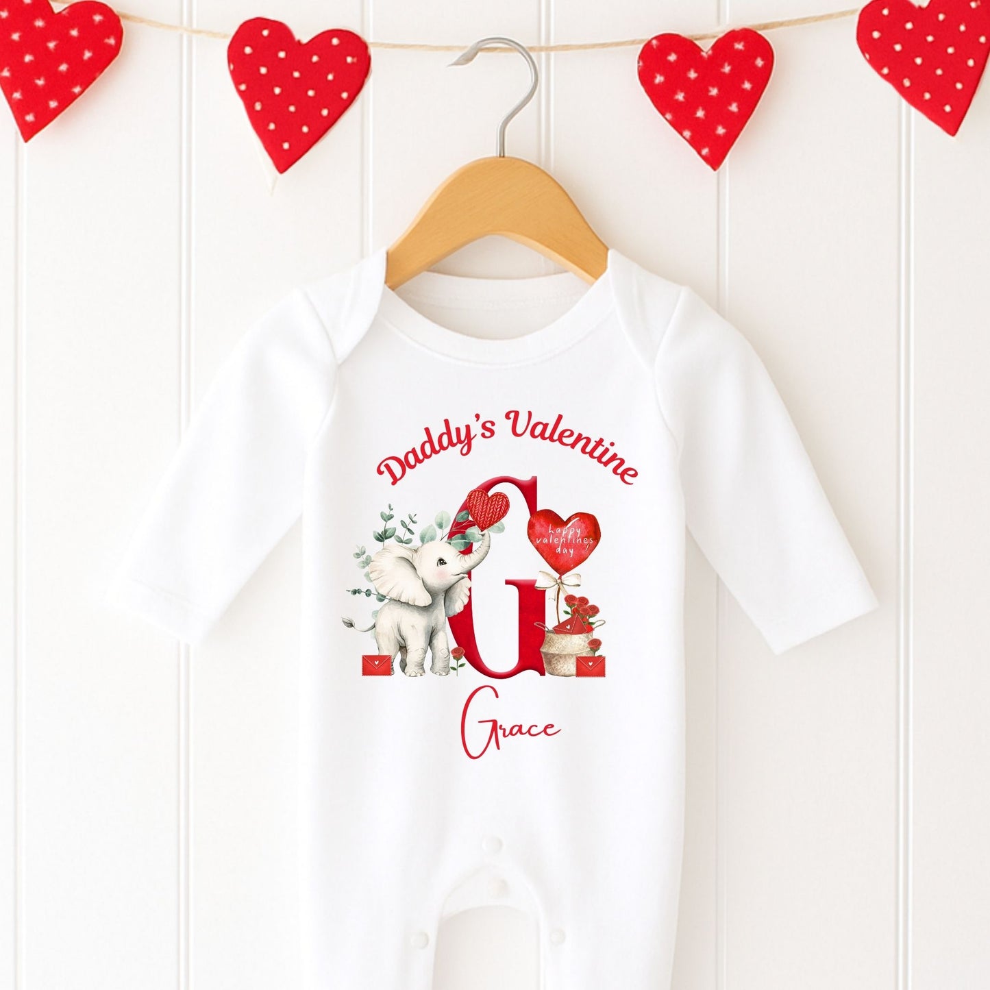 Personalised Valentine's Babygrow - Little Elephant Initial  Design 💕