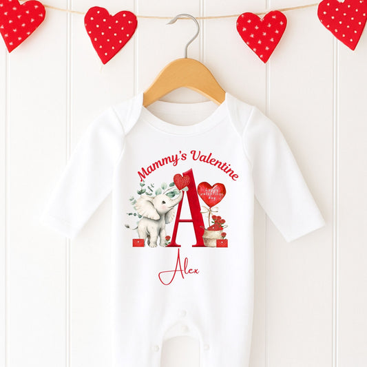 Personalised Valentine's Babygrow - Little Elephant Initial  Design 💕
