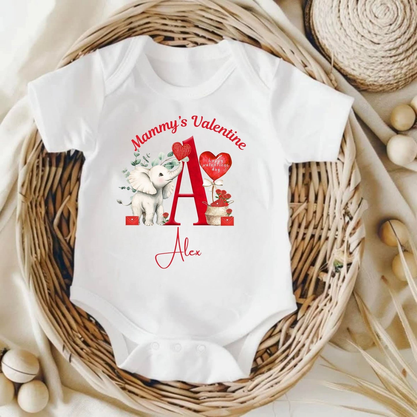 Personalised Valentine's Babygrow - Little Elephant Initial  Design 💕