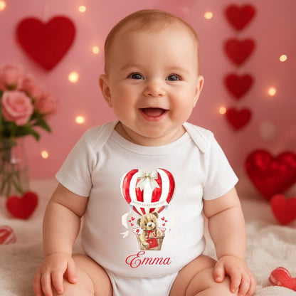 Personalised Valentine's Babygrow - Teddy in Hot Air Balloon 💕