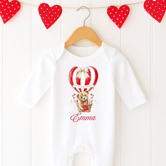 Personalised Valentine's Babygrow - Teddy in Hot Air Balloon 💕