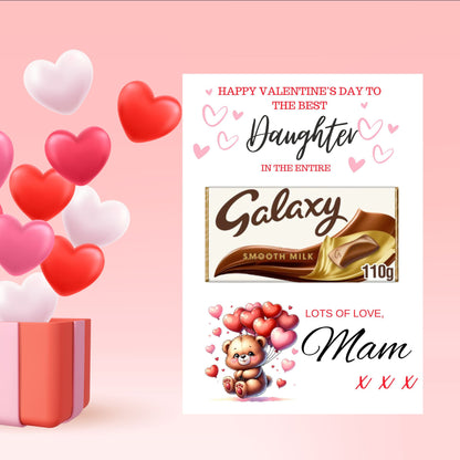 Teddy with heart balloons A4 Galaxy Bar Valentine’s Card