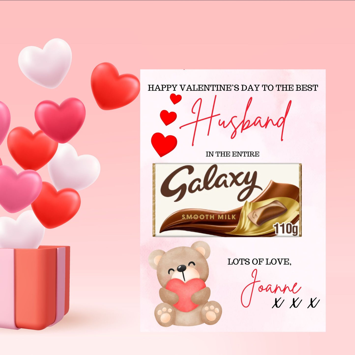 Teddy with heart A4 Galaxy Bar Valentine’s Card