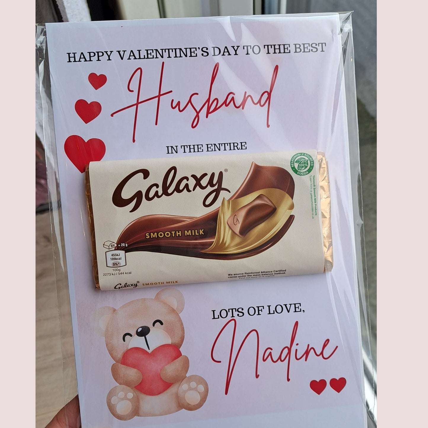 Teddy with heart A4 Galaxy Bar Valentine’s Card
