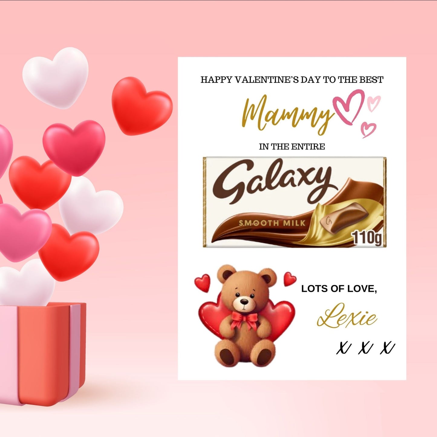 Heart Teddy A4 Galaxy Bar Valentine’s Card