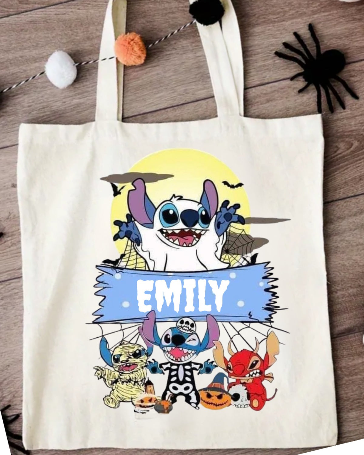 Personalised alien Halloween friends trick or treat tote bag