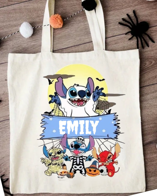 Personalised alien Halloween friends trick or treat tote bag