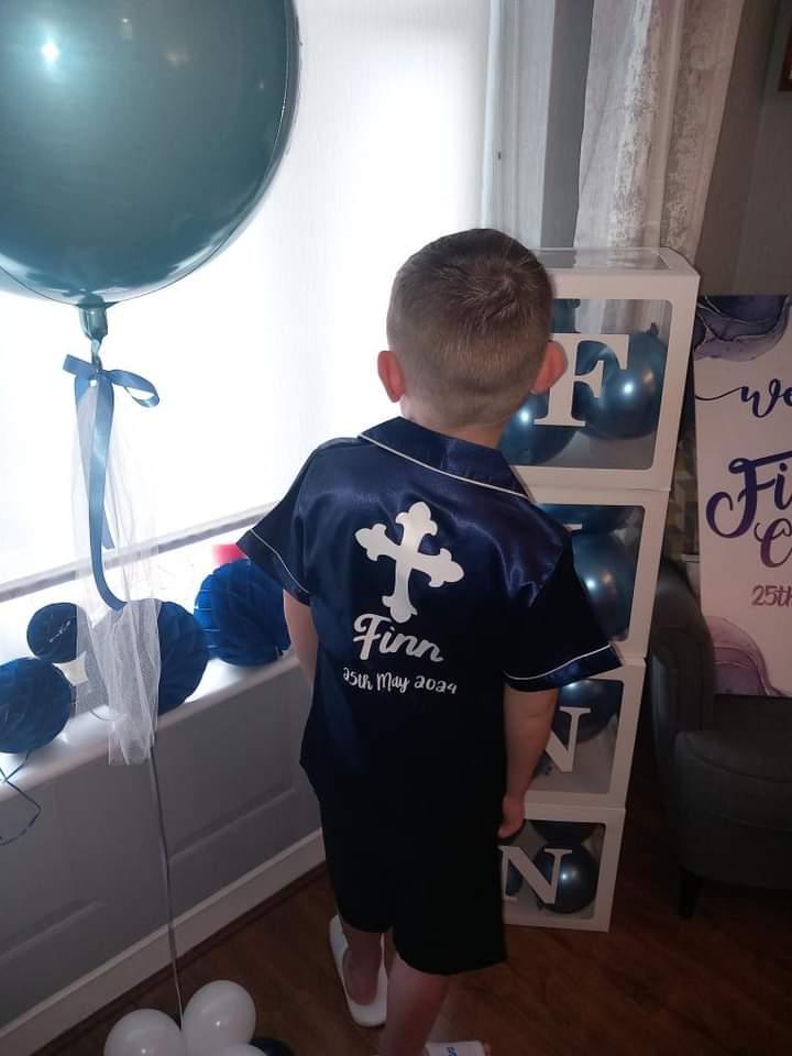 Boys Navy Satin Pjs