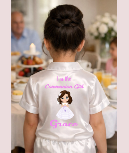 Girls Satin Communion Pjs- Girl Clipart Design