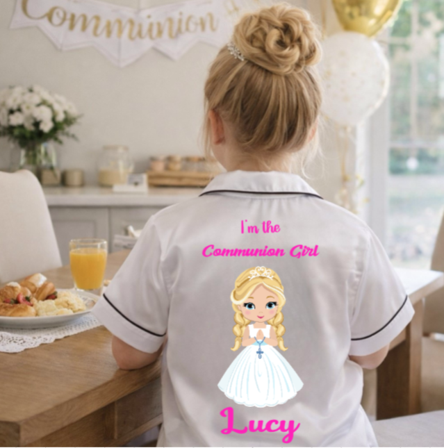 Girls Satin Communion Pjs- Girl Clipart Design