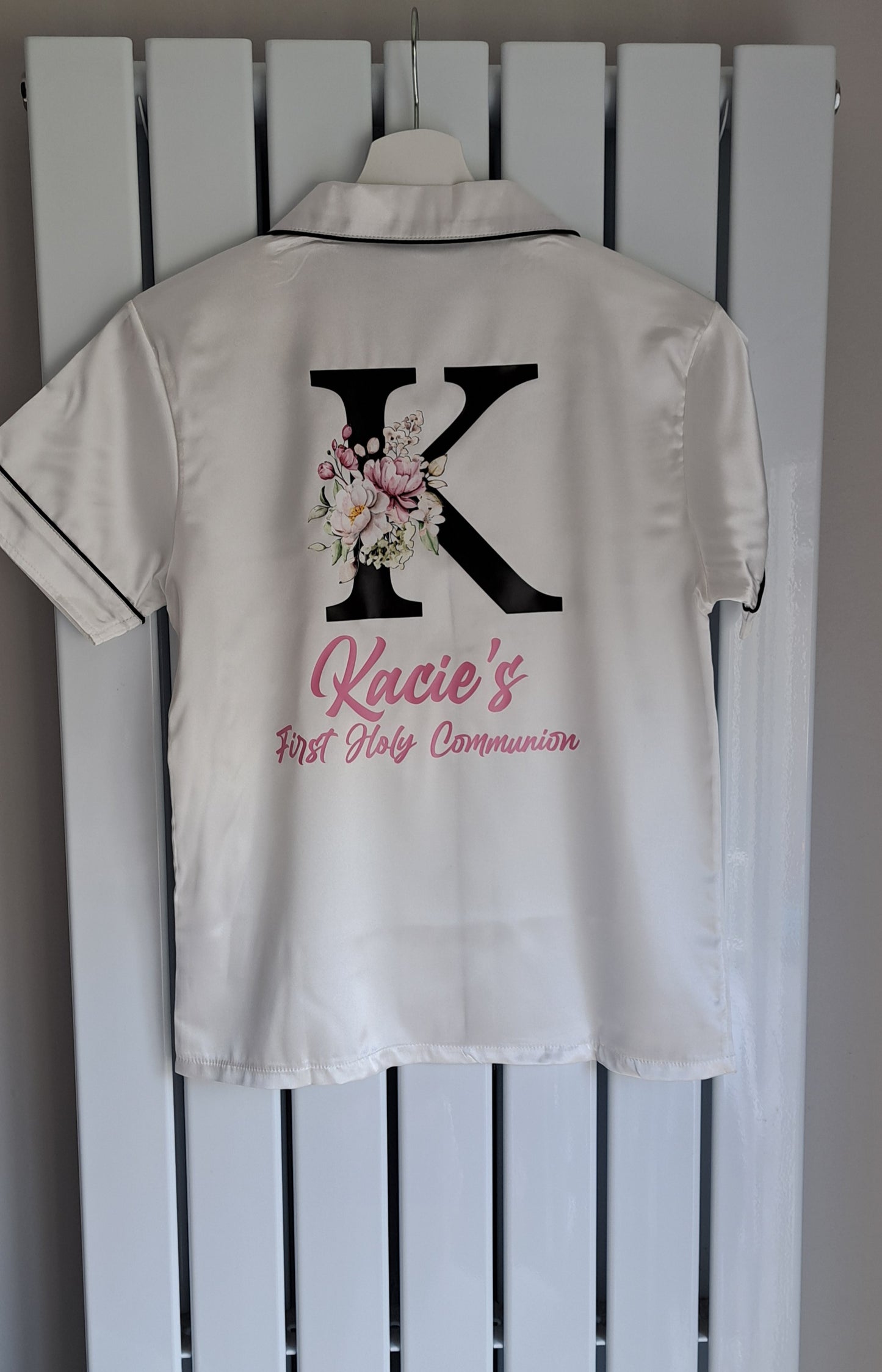 Girls Satin Pjs - Floral Initial Design