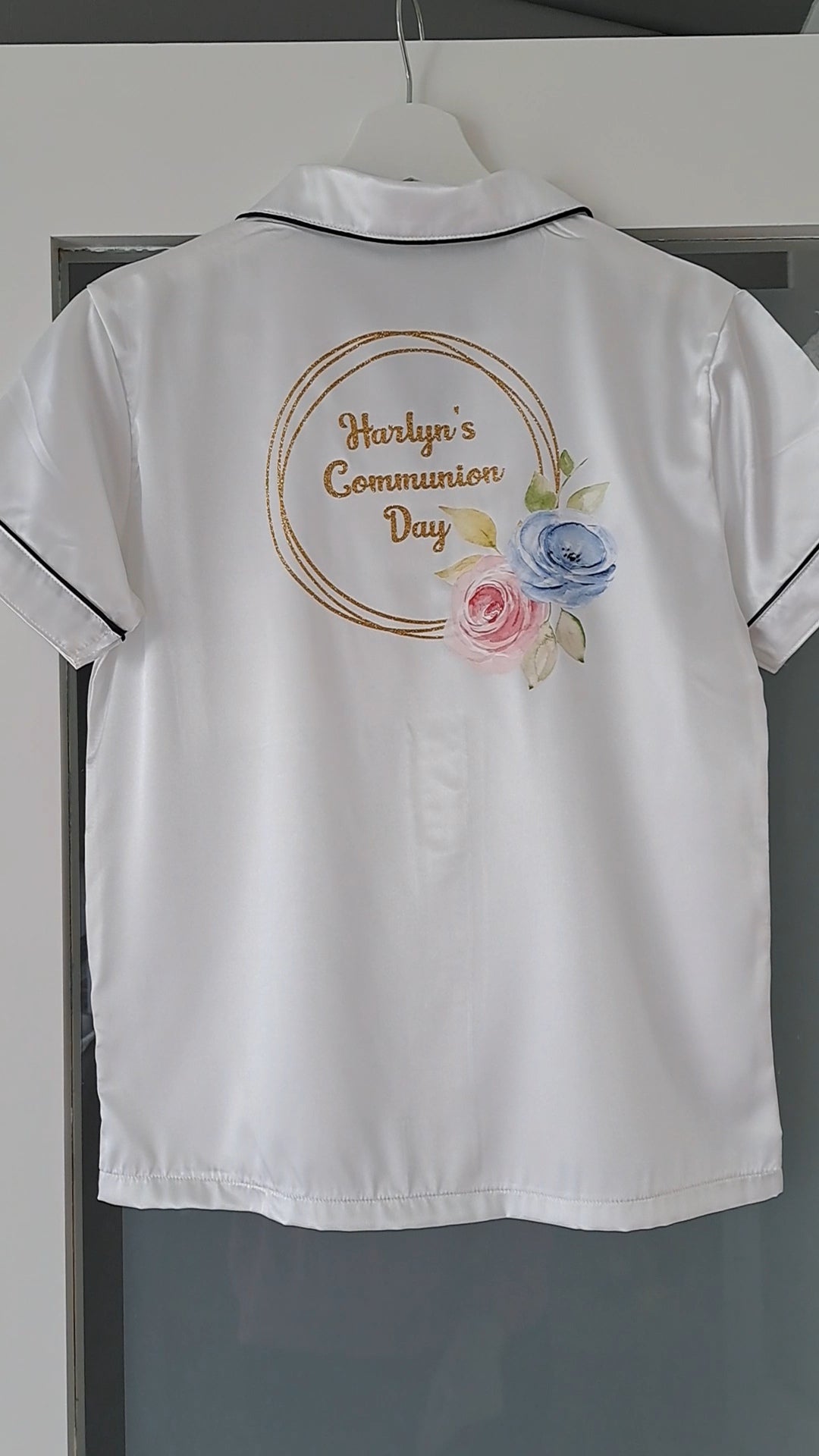 Girls Satin Pjs - Gold Floral Design