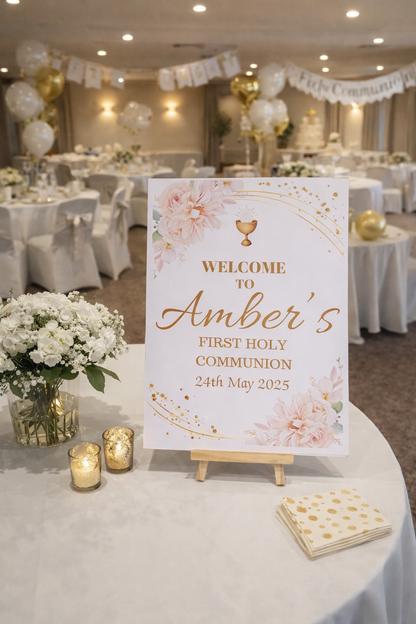 Pink Floral Personalised Party Welcome Sign - A3 & A4