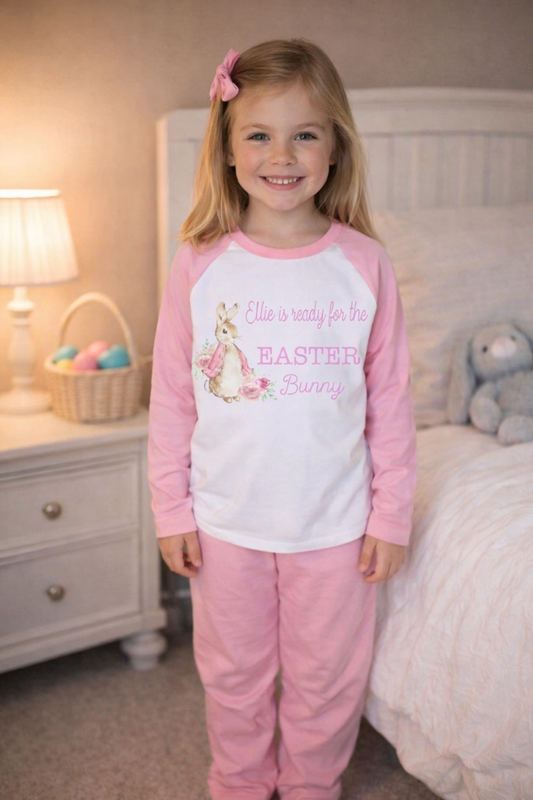 Kids Pink Personalised Easter Pjs
