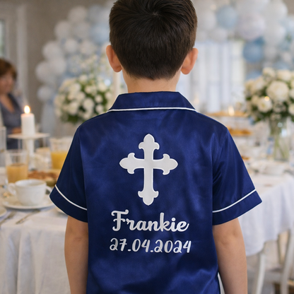 Boys Navy Satin Pjs