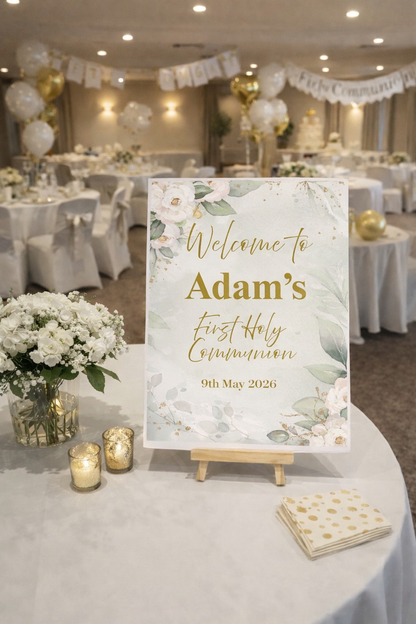 Green Floral Personalised Party Welcome Sign - A3 & A4