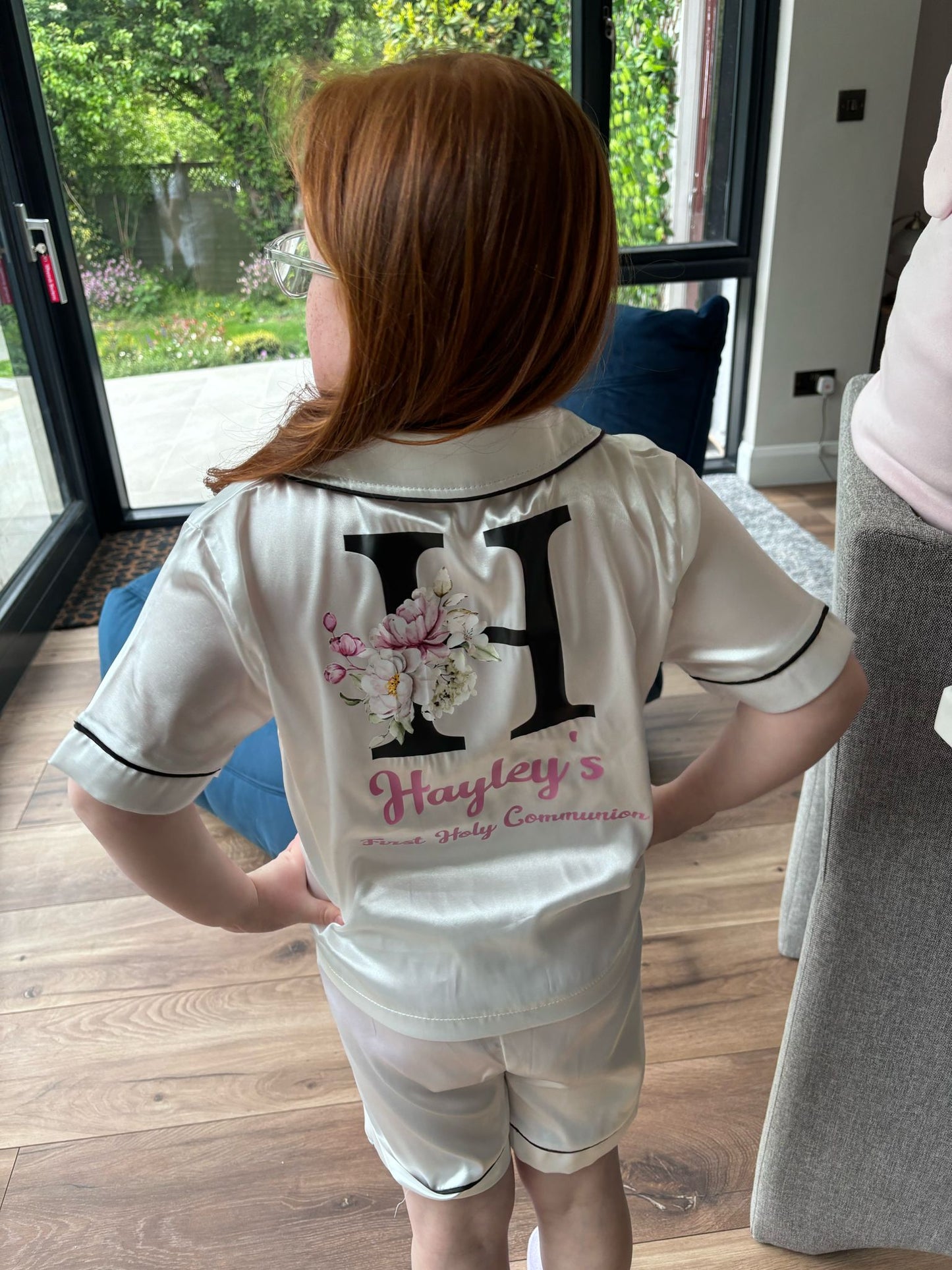Girls Satin Pjs - Floral Initial Design