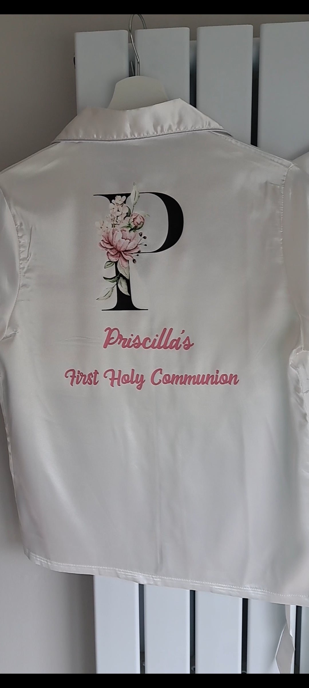 Girls Satin Pjs - Floral Initial Design