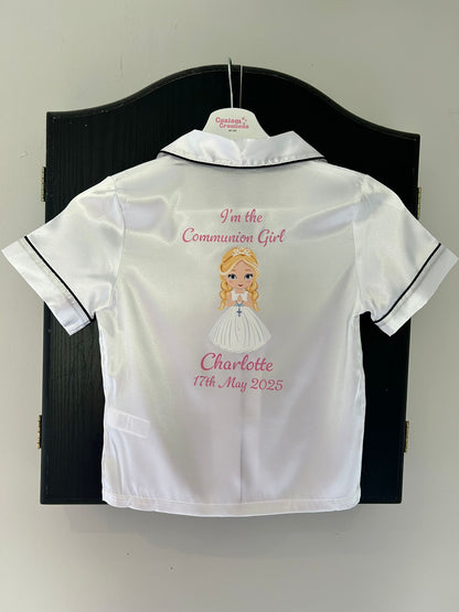 Girls Satin Communion Pjs- Girl Clipart Design
