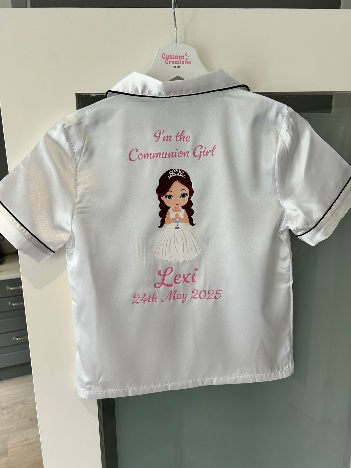Girls Satin Communion Pjs- Girl Clipart Design
