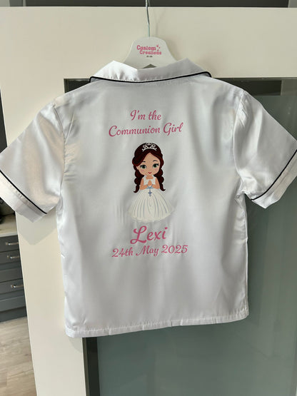 Girls Satin Communion Pjs- Girl Clipart Design