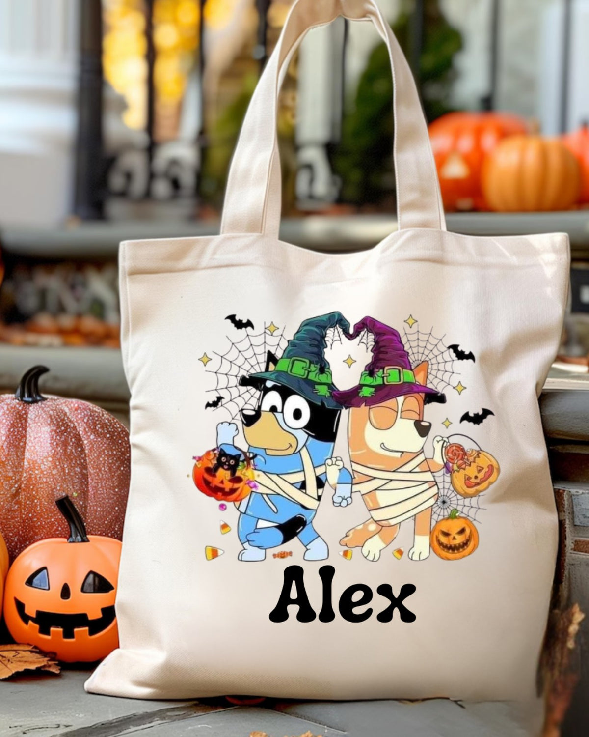 Personalised Halloween dog trick or treat tote bag