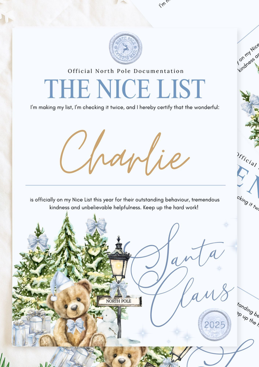 Personalised Blue Nice List/First Christmas Letter from Santa