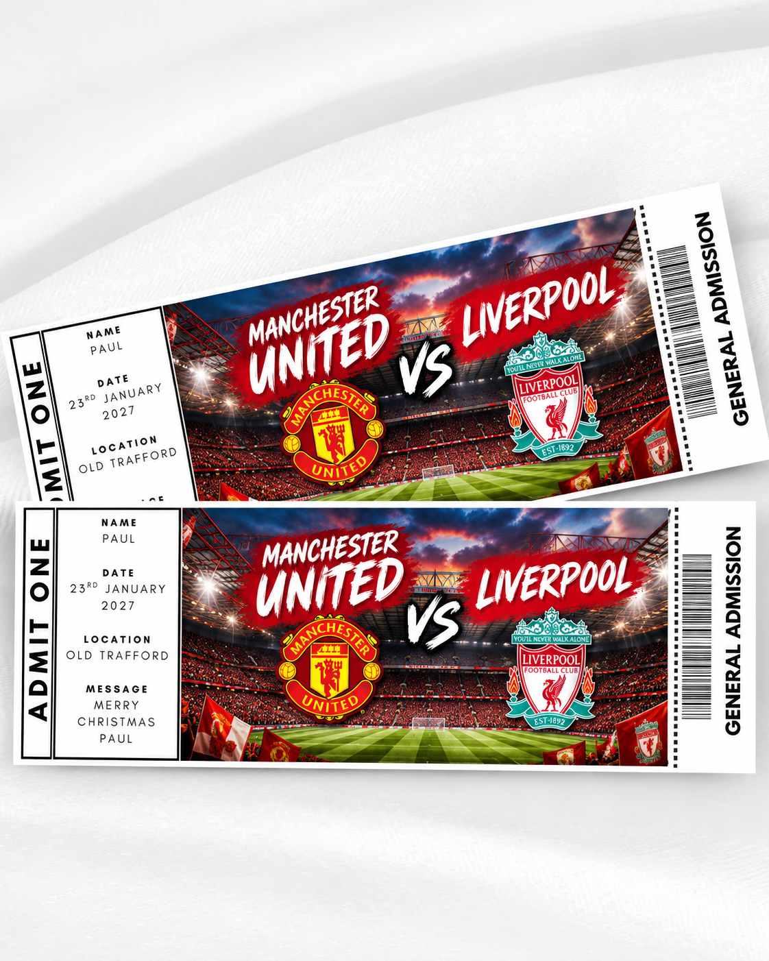 Personalised Manchester United Liverpool football ticket gift reveal