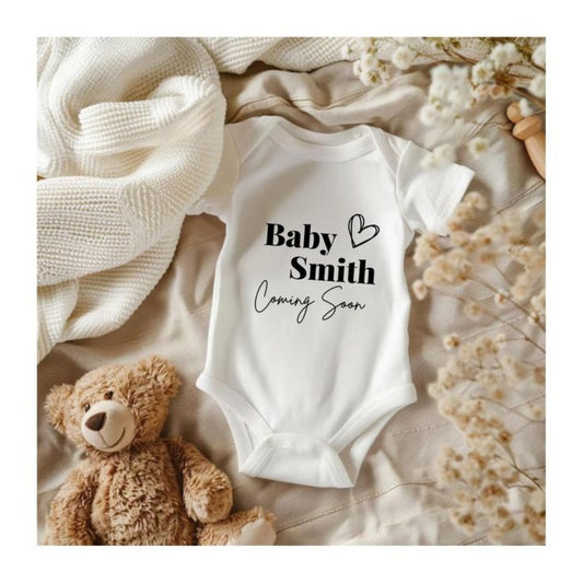 Personalised Baby Smith Coming Soon pregnancy announcement vest