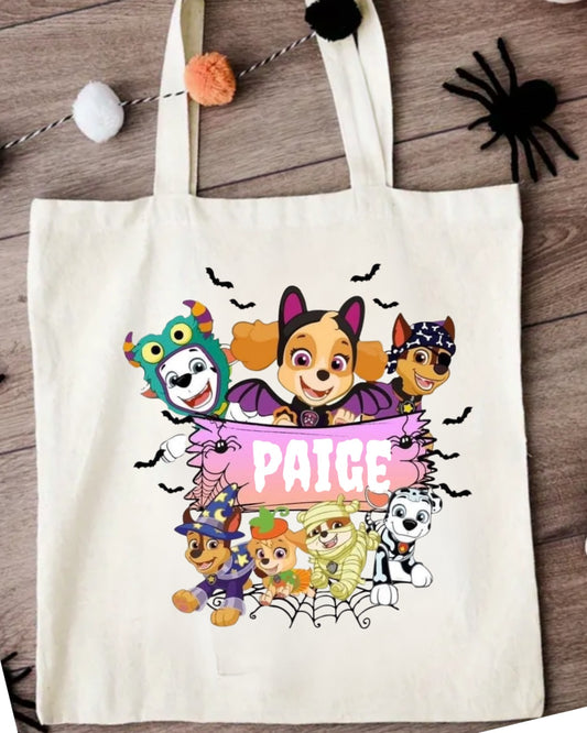 Personalised Halloween rescue pups trick or treat tote bag