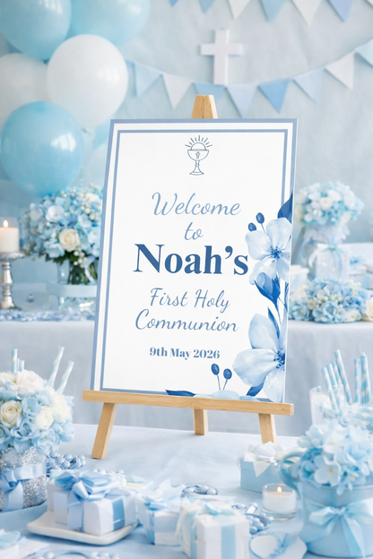 Navy Floral Personalised Party Welcome Sign - A3 & A4