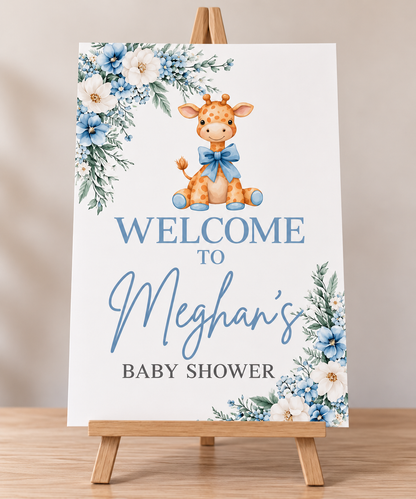 Personalised Giraffe Baby Shower Welcome Sign - Pink or Blue - A3 & A4
