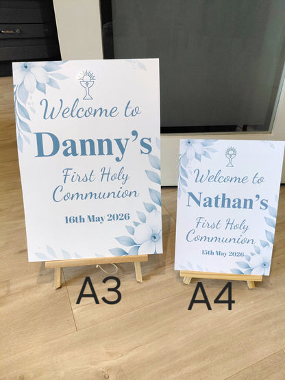 Blue Floral Personalised Party Welcome Sign - A3 & A4